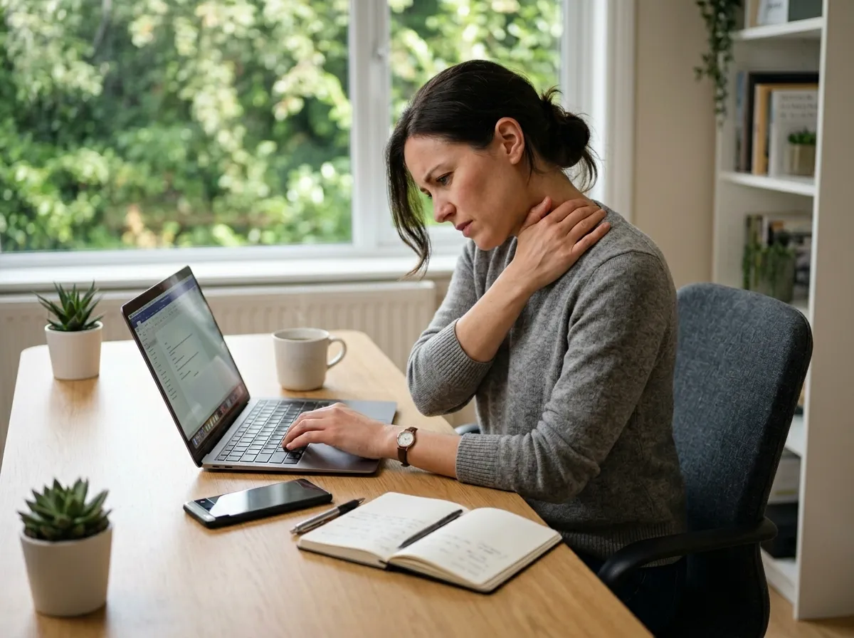 Adult with tech neck from laptop use