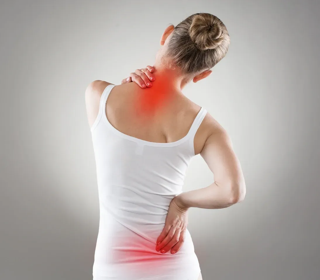Adult showing upper and lower back pain symptoms